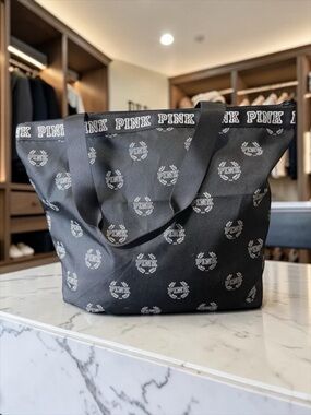 Pink Victoria Secret Women Black Large Tote Bag Purse NWOT​​​